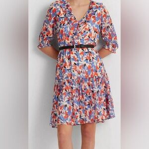 Ralph Lauren Blue and Red Floral Midi Dress